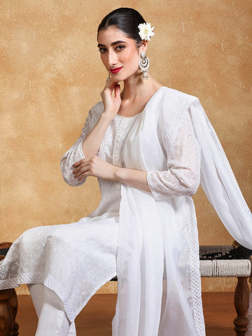 Varanga Women Ethnic Motifs Embroidered Regular Thread Work Kurta with Trousers & with Dupatta