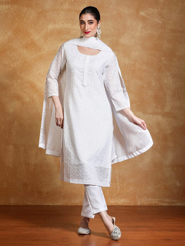 Varanga Women Ethnic Motifs Embroidered Regular Thread Work Kurta with Trousers & with Dupatta