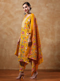 Varanga Women Floral Yoke Design Straight Kurta with Trousers & Dupatta