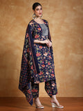Varanga Floral Printed Thread Work Straight Kurta with Trousers & Dupatta