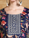Varanga Floral Printed Thread Work Straight Kurta with Trousers & Dupatta