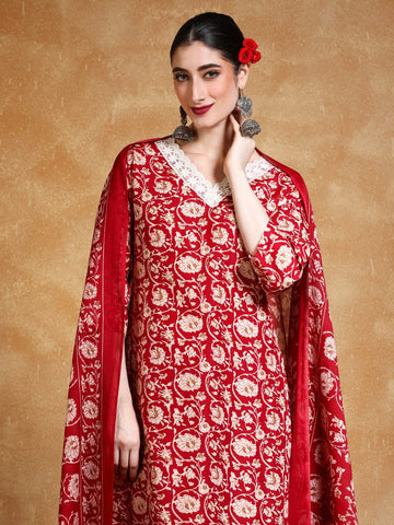 Varanga Women Floral Printed Regular Kurta with Trousers & with Dupatta