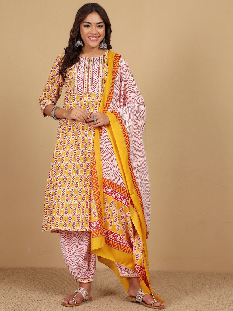 Varanga Women Ethnic Jaipuri Printed Angrakha with Salwar & Dupatta