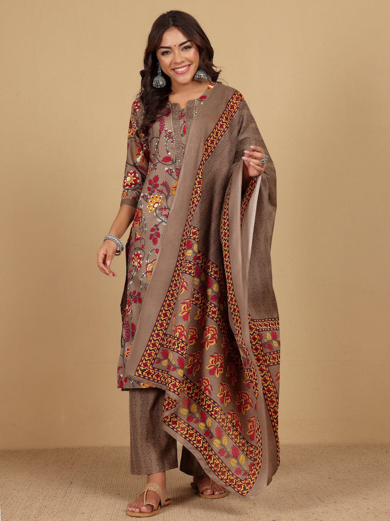 Varanga Women Ethnic Floral Printed Kurta withTrouser & Dupatta