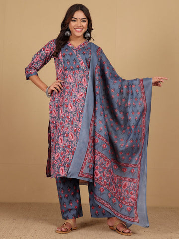 Varanga Women Ethnic Floral Printed Kurta withTrouser & Dupatta