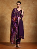 Varanga Women Floral Motif Thread Embroidered Yoke Kurta with Trouser & Dupatta