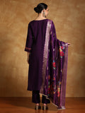 Varanga Women Floral Motif Thread Embroidered Yoke Kurta with Trouser & Dupatta