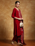 Varanga Women Zari Embroidered Yoke with All Over Floral Motif Buta Kurta with Trouser & Dupatta