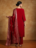 Varanga Women Zari Embroidered Yoke with All Over Floral Motif Buta Kurta with Trouser & Dupatta