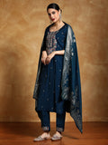 Varanga Women Zari Embroidered Yoke with All Over Floral Motif Buta Kurta with Trouser & Dupatta