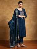 Varanga Women Zari Embroidered Yoke with All Over Floral Motif Buta Kurta with Trouser & Dupatta