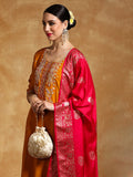 Varanga Women Zari Embroidered Yoke with All Over Floral Motif Buta Kurta with Trouser & Dupatta