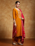 Varanga Women Zari Embroidered Yoke with All Over Floral Motif Buta Kurta with Trouser & Dupatta