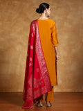 Varanga Women Zari Embroidered Yoke with All Over Floral Motif Buta Kurta with Trouser & Dupatta