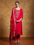 Varanga Women Zari Embroidered Yoke with All Over Floral Motif Buta Kurta with Trouser & Dupatta