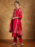 Varanga Women Zari Embroidered Yoke with All Over Floral Motif Buta Kurta with Trouser & Dupatta