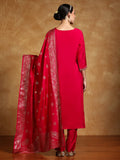 Varanga Women Zari Embroidered Yoke with All Over Floral Motif Buta Kurta with Trouser & Dupatta