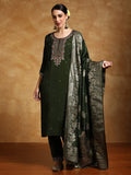 Varanga Women Zari Embroidered Yoke with All Over Floral Motif Buta Kurta with Trouser & Dupatta