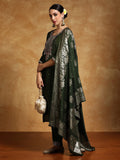 Varanga Women Zari Embroidered Yoke with All Over Floral Motif Buta Kurta with Trouser & Dupatta
