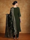Varanga Women Zari Embroidered Yoke with All Over Floral Motif Buta Kurta with Trouser & Dupatta