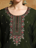 Varanga Women Zari Embroidered Yoke with All Over Floral Motif Buta Kurta with Trouser & Dupatta