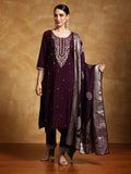 Varanga Women Zari Embroidered Yoke with All Over Floral Motif Buta Kurta with Trouser & Dupatta