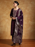 Varanga Women Zari Embroidered Yoke with All Over Floral Motif Buta Kurta with Trouser & Dupatta
