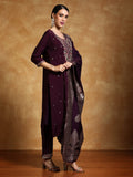 Varanga Women Zari Embroidered Yoke with All Over Floral Motif Buta Kurta with Trouser & Dupatta