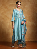 Varanga Women Floral Heavy Zari Embroidered Kurta with Trouser & Dupatta
