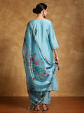Varanga Women Floral Heavy Zari Embroidered Kurta with Trouser & Dupatta