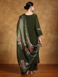 Varanga Women Floral Heavy Thread Embroidered Schffili Hem Kurta with Trouser & Dupatta