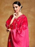 Varanga Women Floral Heavy Thread Embroidered Schffili Hem Kurta with Trouser & Dupatta