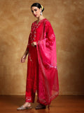 Varanga Women Floral Heavy Thread Embroidered Schffili Hem Kurta with Trouser & Dupatta