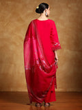 Varanga Women Floral Heavy Thread Embroidered Schffili Hem Kurta with Trouser & Dupatta