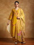 Varanga Women Floral Heavy Thread Embroidered Schffili Hem Kurta with Trouser & Dupatta