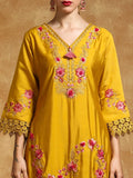 Varanga Women Floral Heavy Thread Embroidered Schffili Hem Kurta with Trouser & Dupatta