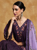 Varanga Women Floral Heavy Thread Embroidered Schffili Hem Kurta with Trouser & Dupatta