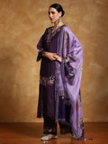 Varanga Women Floral Heavy Thread Embroidered Schffili Hem Kurta with Trouser & Dupatta