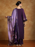 Varanga Women Floral Heavy Thread Embroidered Schffili Hem Kurta with Trouser & Dupatta