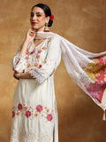 Varanga Women Floral Heavy Thread Embroidered Schffili Hem Kurta with Trouser & Dupatta