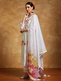 Varanga Women Floral Heavy Thread Embroidered Schffili Hem Kurta with Trouser & Dupatta