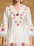 Varanga Women Floral Heavy Thread Embroidered Schffili Hem Kurta with Trouser & Dupatta