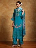 Varanga Women Floral Heavy Thread Embroidered Schffili Hem Kurta with Trouser & Dupatta