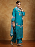Varanga Women Floral Heavy Thread Embroidered Schffili Hem Kurta with Trouser & Dupatta