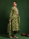 Varanga Women Floral Printed V Neck Kurta With Trouser & Dupatta
