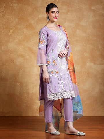 Varanga Women Floral Embroidered Regular Thread Work Pure Cotton Kurta with Trousers & with Dupatta