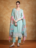 Varanga Women Thread Embroidered Kurta With Trouser & Floral Printed Dupatta