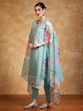 Varanga Women Thread Embroidered Kurta With Trouser & Floral Printed Dupatta