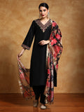 Varanga Women-Zari Embroidered Kurta With Trouser & Floral Printed Dupatta