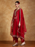 Zari Embroidered A Line Kurta With Trouser & Dupatta